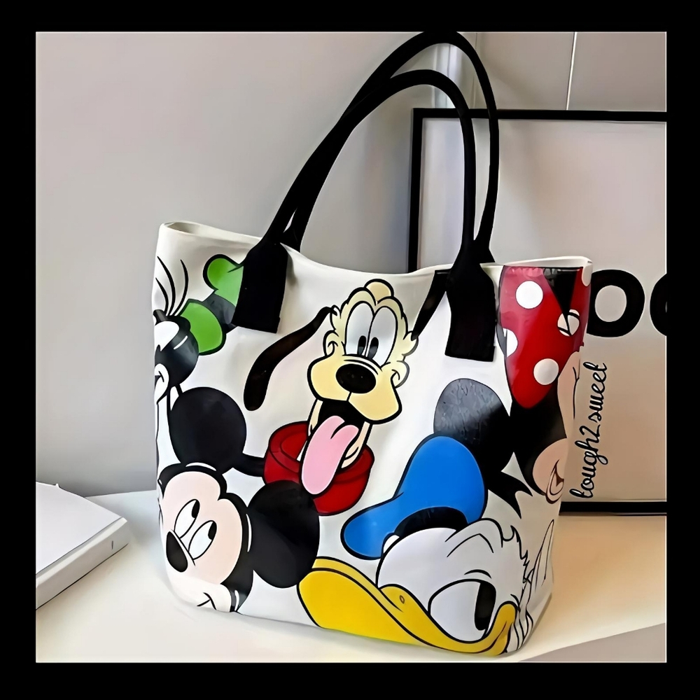 🆕️HALF OFF💰LAST 1❤DISNEYS PLUTO & FRIENDS LARGE CREAM ZIPPERED CANVAS TOTE BAG - Picture 4 of 16